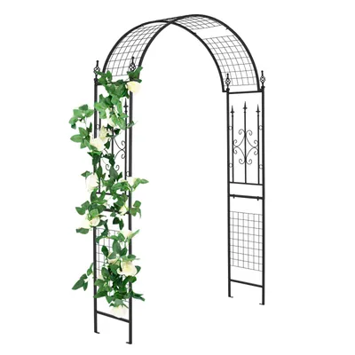 Produktbild von GOPLUS Rosenbogen aus Metall, 143 x 40 x 234 cm Gartenbogen mit Rankhilfe & 4 Erdspießen, Torbogen für Kletterpflanzen, Schwarz