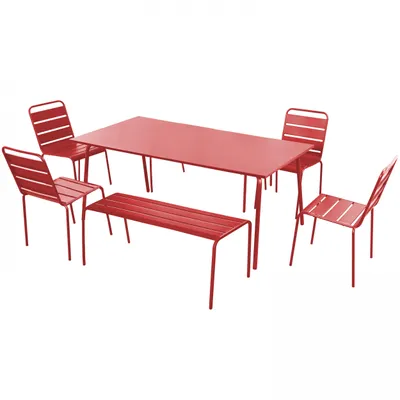 Produktbild von Gartenlounge aus Metall mit 2 Bänken und 4 Stühlen Rot - Oviala Palavas
