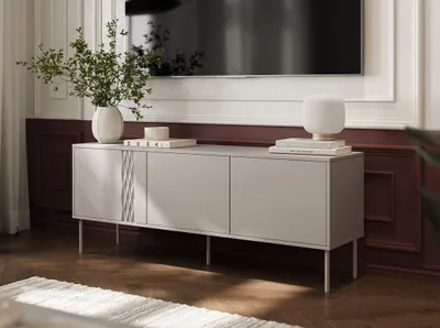 Zdjęcie produktu dla MIRJAN24 TV lowboard Tresse 150 3D, szafka TV z trzema drzwiami uchylnymi, stolik RTV, salon (kolor: beżowy)