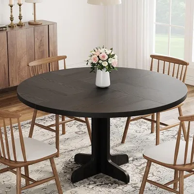 Produktbild von Runder Tisch 120 cm, Runder Esstisch Aus Holz, Küchentisch Für 4 Bis 6 Personen Mit Stabilem Untergestell, Für Esszimmer Und Wohnzimmer, Schwarz