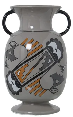Keramikvase mit Henkeln, verziert, 16 x 16,5 x 27 cm, gelb-blau