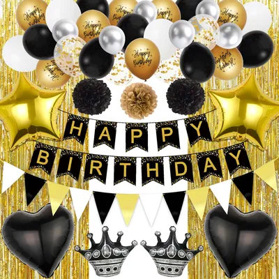 Produktbild von Geburtstagsdekorationsset Schwarz Gold Party Set
