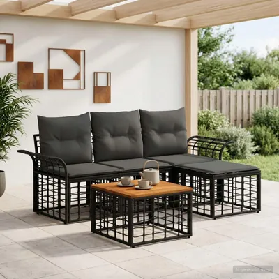 Immagine prodotto di Maison Exclusive - Set da esterno per divano, composto da 5 pezzi, colore nero e grigio scuro, realizzato in poliestere