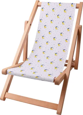 Image de Dreamroots Chaise longue enfant pliante en bois, jusqu'à 130 kg, Chaise longue pliante avec dossier inclinable en 3 positions, Moon and Stars