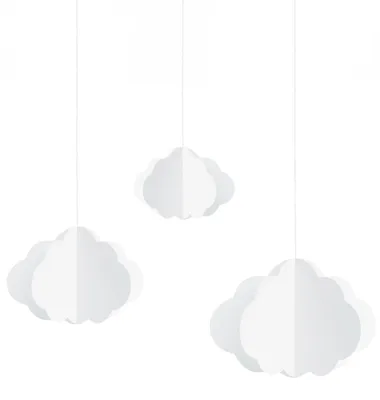 Produktbild von 3 hängende weiße Pappwolken als Dekoration - Einheitsgröße