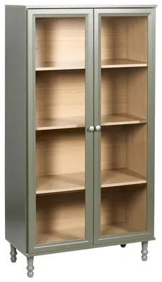 Produktbild von BELIANI Glasvitrine Grün u. Heller Holzfarbton 80 cm Breit mit 4 Fächern Skandi Stil Stauraum Aufbewahrung Vitrine für Wohnzimmer Esszimmer Küche