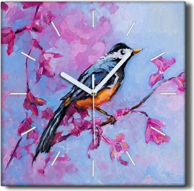 Produktbild von Coloray Hodiny Unikátní 30x30 cm  Tiché hodiny Pro obývací pokoj a kuchyň Nástěnné hodiny Plátno Černé ručičky hodin - Branch Flowers Animal Bird