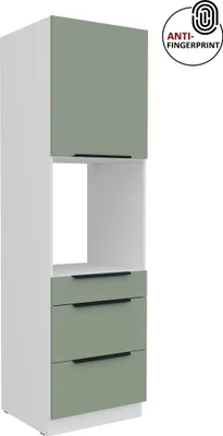 Produktbild von Küchen Hochschrank 60 cm Küche ARIA Aquamarin ultra matt + Weiss matt, hochwertige Fronten mit Anti Fingerprint Beschichtung, Soft-Close Küchenzeile Küchenblock