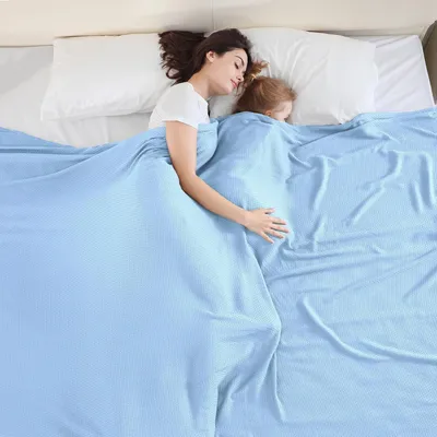 Obrázok produktu pre Letná deka 240x220 cm, bambus, modrá, pre posteľ