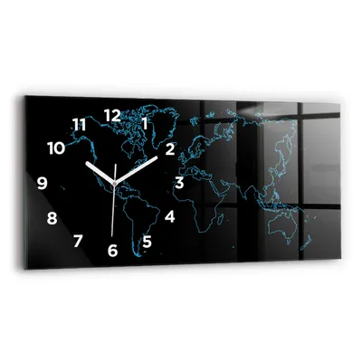 Produktbild von Wallfluent Wanduhr – Stilles Quarzuhrwerk - Uhr Dekoration Wohnzimmer Schlafzimmer Küche - Zifferblatt - weiße Zeiger - 60x30 cm - Weltkartenkonturen
