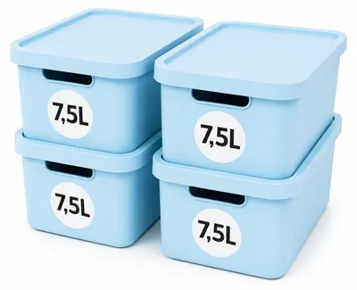 Produktbild von Plastard Aufbewahrungsbox mit Deckel 4er-Set 7,5 Liter in Blau, KI-generiertes Bild