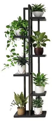 Productafbeelding van Plantenrek, 6 niveaus, houten constructie, zwart