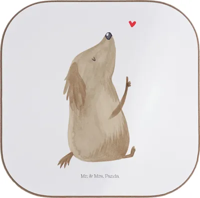 Produktbild von Mr. & Mrs. Panda Untersetzer für Gläser Hund Liebe - Weiß - Geschenk, Herz, Sprüche, Holzuntersetzer, bieruntersetzer, Tischuntersetzer, Coaster, Flaschenuntersetzer