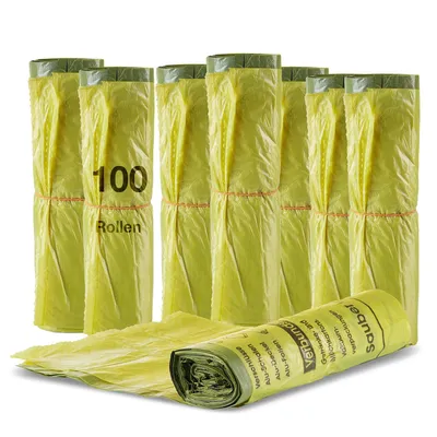 Produktbild von BigDean 100 Rollen Gelber Sack, Gelbe Säcke 90 Liter HDPE Gelb 13 Stück pro Rolle, insgesamt 1300 Stück - ca. 60x87 cm plus 5 cm Umschlag 15my