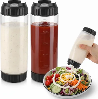 Produktbild von 2 Stück Quetschflasche 500ml Squeeze Flasche mit Skala Gewürz Squeeze Flaschen Saucenflasche Kunststoff 20oz Würzmittel Flasche Ketchup Würzpressflaschen für Backen Gewürze Sauce öl Soja Essig