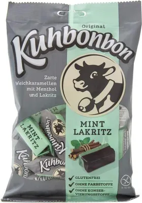 Produktbild von Kuhbonbon Mint Lakritz einzeln gewickelte softe Weichkaramellen 200g