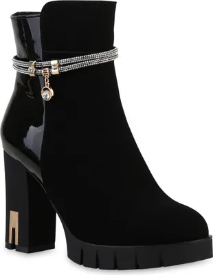 Produktbild von VAN HILL Damen Leicht Gefütterte Klassische Stiefeletten Strass Schuhe 840506, Farbe: Schwarz, Größe: 39