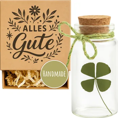 Produktbild von Kleiner Glücksbringer | echtes vierblättriges Kleeblatt im Glas | handgefertigt in Deutschland | ideales Geschenk für Silvester, Geburtstag, Hochzeit, Abschluss