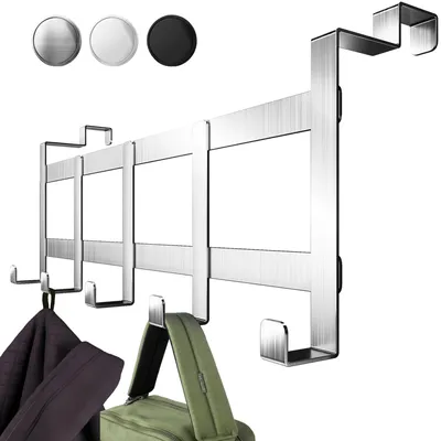 Produktbild von Aurelia Home Türgarderobe zum Aufhängen, Silber - Edelstahl-Garderobe für die Türinnenseite, stabile Türhaken für die Rückseite der Tür