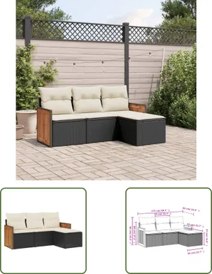Produktbild von The Living Store 4-tlg. Garten-Sofagarnitur mit Kissen Schwarz Poly Rattan