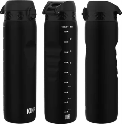 Produktbild von ION8 | Trinkflasche 1000ml - Schwarz - BPA-frei - Leicht und bruchsicher - Mit Messskala