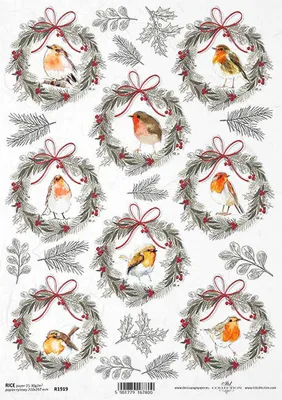 Produktbild von ITD Reispapier Decoupage Bastelpapier Serviettentechnik, R1919 Weihnachtsgirlanden, Vögel