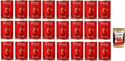 Produktbild von 24x Rosso Gargano Geschälte Tomaten aus Apulien Italienisches dose mit 400 Gramm + Italian Gourmet polpa 400g