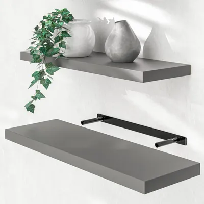 Immagine prodotto di Casaria Mensola da Parete Legno 70cm Supporto 50-110cm Pensile Bagno 15kg Cucina Libreria Grigio