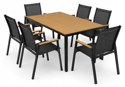 Zdjęcie produktu dla Zestaw mebli ogrodowych balkon stół Allen Pro 150x90W + 6x krzesło Polinka KD czarne