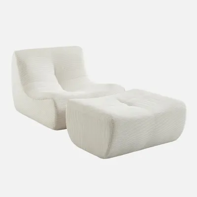 Produktbild von sweeek - Sessel mit Cordbezug und Hocker - Creme