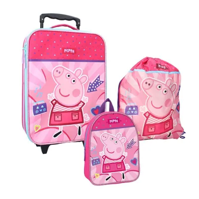 Produktbild von SCOOLSTAR  Peppa Wutz 3in1 Kofferset Trolley für Mädchen Reisetasche Urlaub Rucksacktrolley Leicht, Immer bestens ausgerüstet – mit dem Peppa Wutz