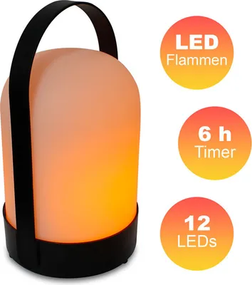 Produktbild von LED Laterne mit 6h Timer | Windlicht Flammen Flackereffekt | Deko Lampe Leuchte zum Aufstellen u. Aufhängen