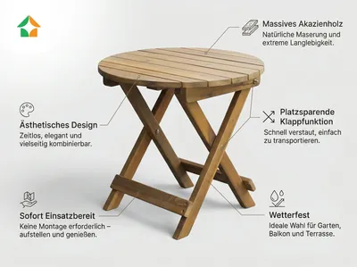 Produktbild von Gartentisch rund Ø 46x45 cm Massivholz Akazie