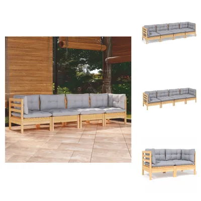 Produktbild von vidaXL 4-tlg. Garten-Lounge-Set mit Grauen Kissen Kiefer Massivholz -  Gartenmöbel-Sets