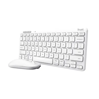 Obrázek produktu pro Trust Lyra, Bezdrátový, RF bezdrátové + Bluetooth, Nůžkový spínač, QWERTY, Bílá, Obsahuje myš
