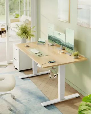 Produktbild von VASAGLE Höhenverstellbarer Schreibtisch, 140 cm, USB-C-Anschluss, Ablage für Steckdosenleiste, Erinnerung bei langem Sitzen, 3 Speichertasten