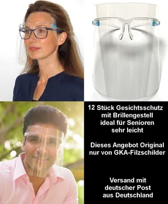 Produktbild von GKA 10 Stück Visier Schutzbrille Gesichtsschutz mit Brillengestell Brille sehr leicht ideal für Senioren und Brillenträger