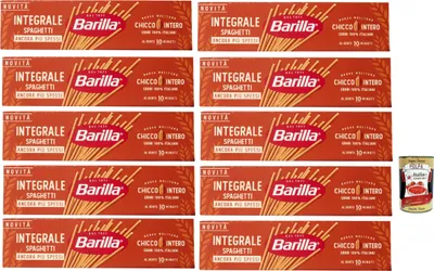 Produktbild von Barilla Integrale Spaghetti, Vollkorn Hartweizennudeln, klassische Spaghetti 100% Vollkorn, ballaststoffreich,al dente 10 Min, ideal für Tomatensaucen, Pesto & Gemüse 10x 500g + Italian Gourmet polpa
