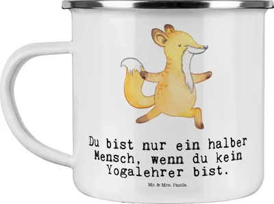 Produktbild von Mr. & Mrs. Panda Teetasse Yogalehrer Herz - Weiß - Geschenk, Teebecher, emaillebecher, Emaille Becher, Tasse, Pott