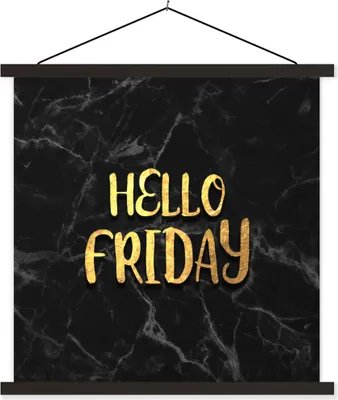 Produktbild von MuchoWow® Textilposter Zitat - Freitag - Gold - Marmor 90x90 cm mit schwarzem Rahmen - Magnetisches