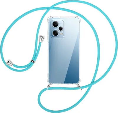 Produktbild von Handykette Backcover-Schutzhülle mit Band (Metall silberfarben) für Xiaomi Redmi Note 12 Pro (6.67'') - türkis