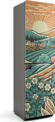 Zdjęcie produktu dla Ilustracja wschodu słońca na łące - magnetyczna osłona na lodówkę - magnetyczna osłona na lodówkę - magnes na lodówkę - samoprzylepna tablica magnetyczna - folia magnetyczna na drzwi lodówki - 60x205 cm