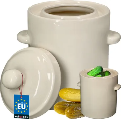 Immagine prodotto di KOTARBAU® Pentola per la fermentazione dei crauti Pentola per i crauti da 2,5 litri in terracotta con coperchio Pentola in gres Barile per la fermentazione permanente del cavolo Pentola per i cetrioli Pentola per il rum in gres Pentola per il decapaggio Pentola in pietra Contenitore per kimchi Pentola in gres ceramico
