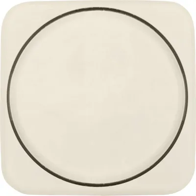 A square-shaped product with rounded corners, featuring a prominent black circle in the center against a cream-colored background.