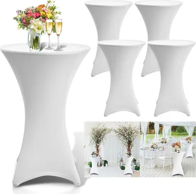 Produktbild von 5x návleky na barový stôl napínacie návleky na barový stôl Ø 60 cm návlek na stôl bistro stôl biely