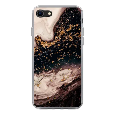 Produktbild von MuchoWow® Handyhülle Schutzhülle Hülle für iPhone SE 2020 Naturstein - Gold - Schwarz Silikon Softcase Handy Hülle - Kartenbesitzer