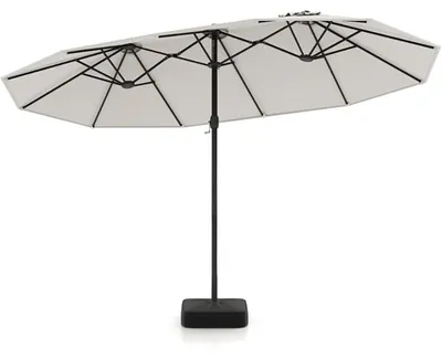 Immagine prodotto di Ombrellone da giardino doppio con manovella e base, modello WY01145KNFR-KF, 443 cm, color beige chiaro
