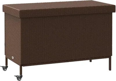 Obrázek produktu pro Zahradní úložný box s kolečky hnědý 110x55x73 cm polyratan