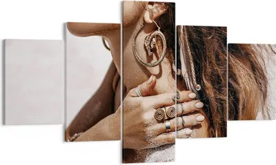 Produktbild von Bild auf Leinwand - Leinwandbild - 5 Teile - Sand Frau Schmuck - 125x70cm - Wand Bild - Wanddeko - Wandbilder - Leinwanddruck - Bilder - Wanddekoration - Leinwand bilder - Wandbild - EA125x70-4802