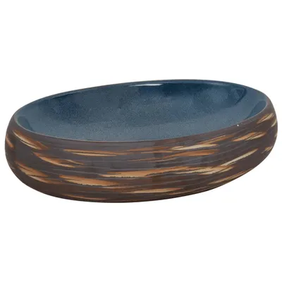 Produktbild von Aufsatzwaschbecken Braun und Blau Oval 59x40x15 cm Keramik
